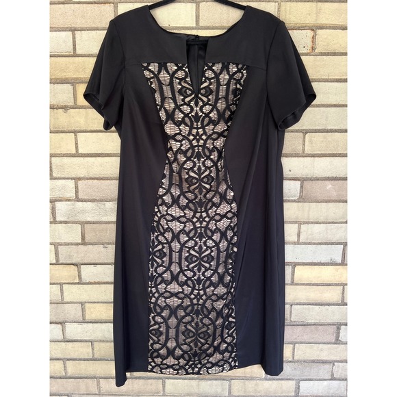 connected apparel Dresses & Skirts - Connected Apparel Black Lace‎ Panel Sheath Dress Size 16W Short Sleeve